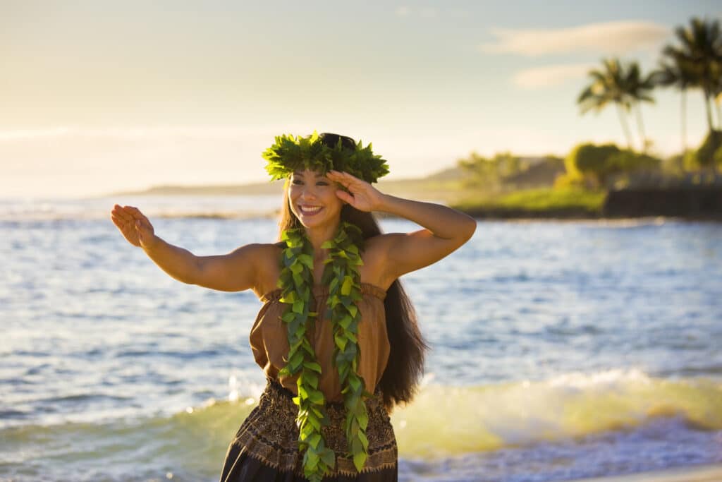 Hawaiian Hula Dancer Dancing on the Beach of Kauai Hawaii